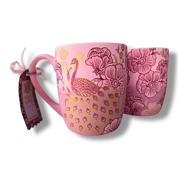 Pink Peacock Floral Mug with Gold Foil Accents - Picture 1 of 10